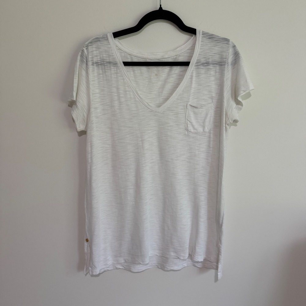 Lilly Pulitzer Etta White Pima Cotton V-Neck Pocket Tee Shirt Small